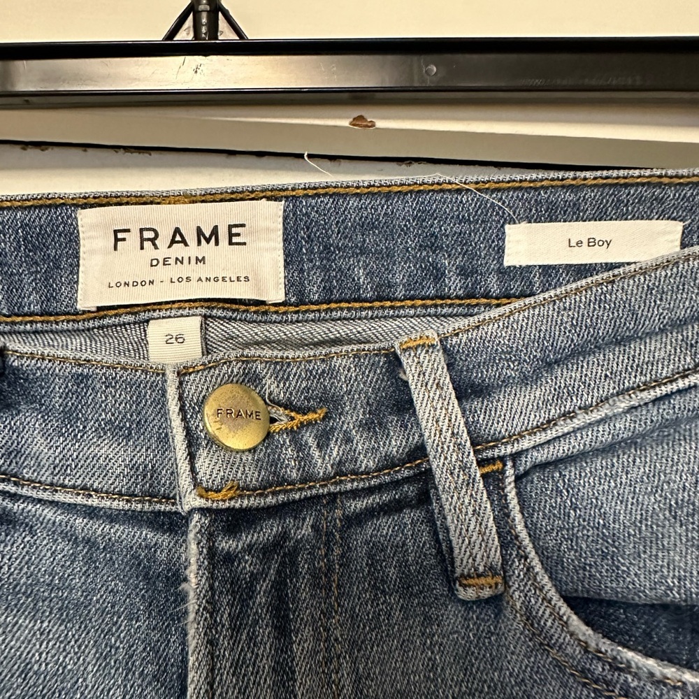 FRAME Le Boy Straight Crop Jeans Beaudry Wash Gusset Hem Size 26 - Picture 5 of 12